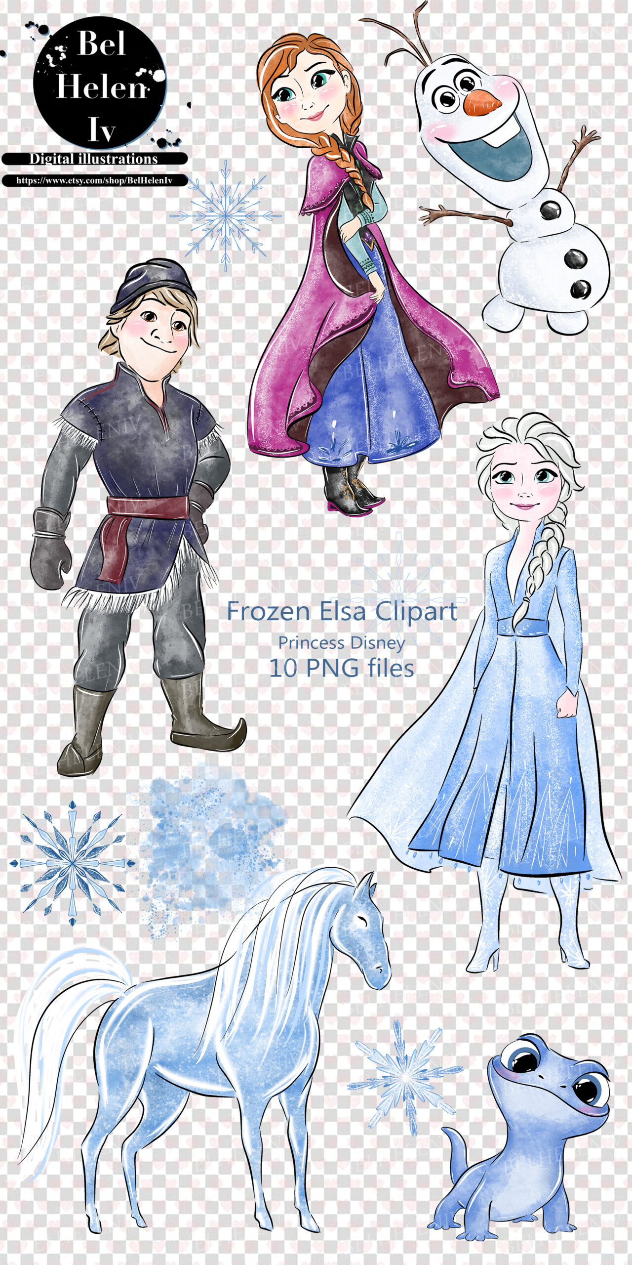 Princess Elsa And Anna Frozen Cute Clipart PNG Files DIGITAL