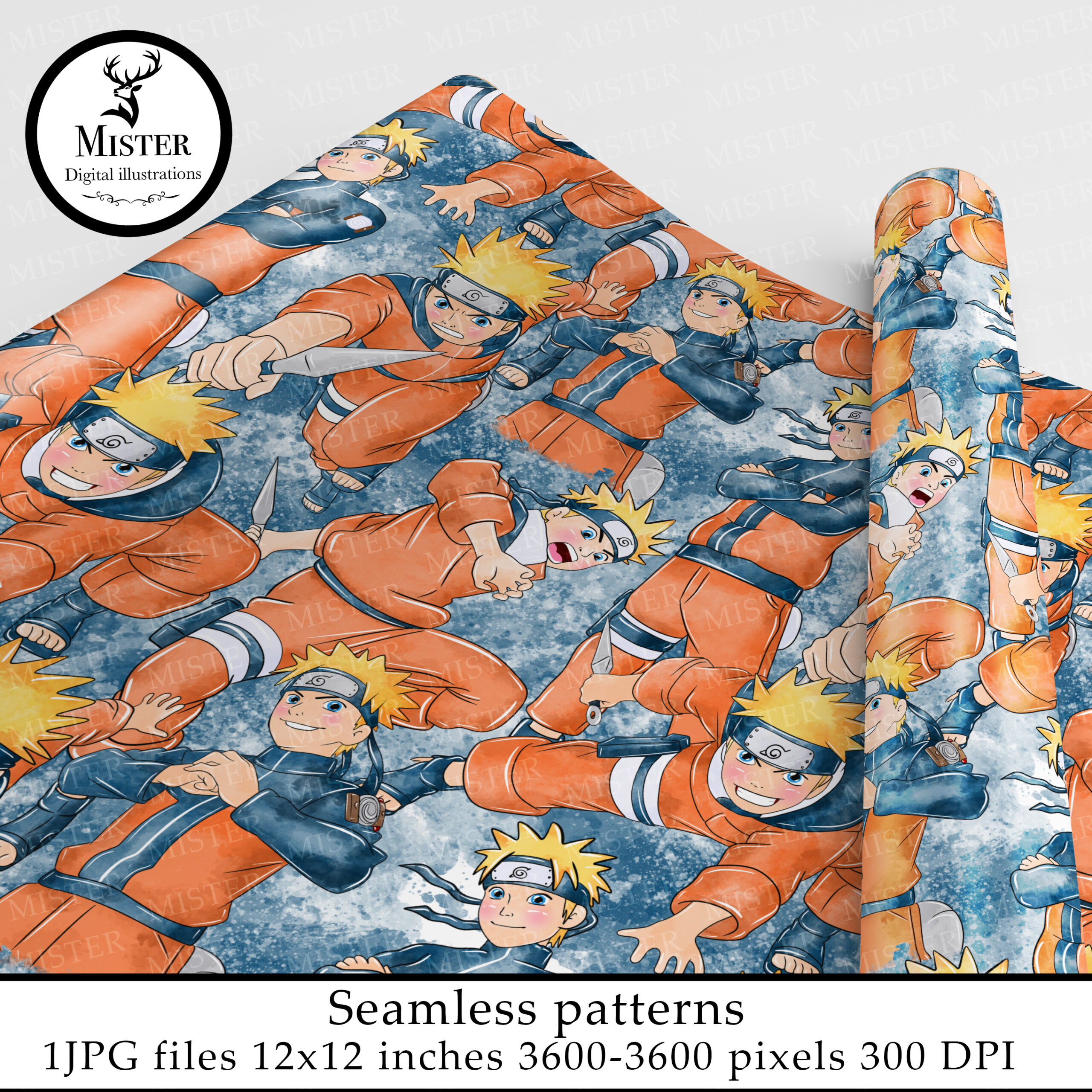 Naruto seamless pattern. JPG in high resolution 300 dpi, 12×12 inches set#4